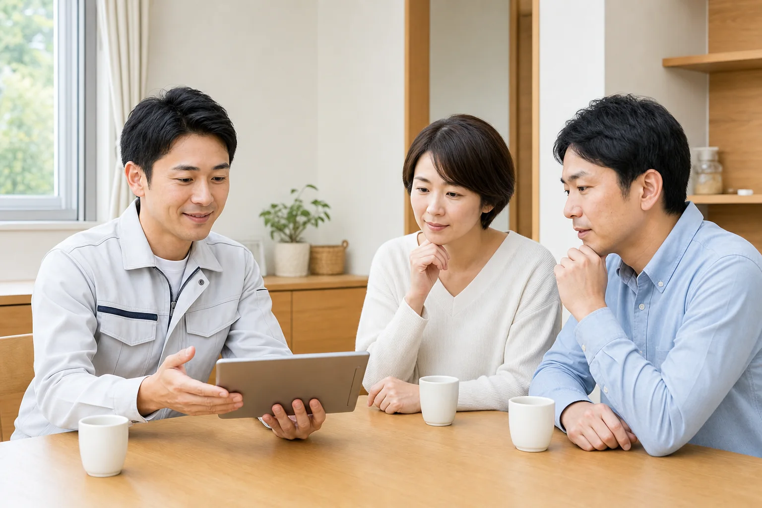 夫婦が担当者に分からない点を相談するイメージ写真